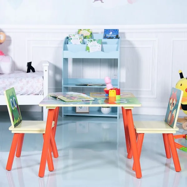 Ensemble 1 Table et 2 Chaises pour Enfants pour Dessiner en MDF Table 60x60x44cm, Chaise 26,8x26,8x50cm, Multicolore