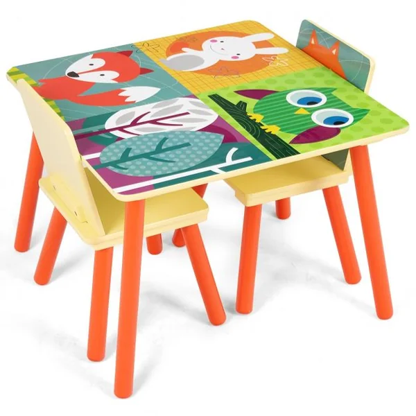 Ensemble 1 Table et 2 Chaises pour Enfants pour Dessiner en MDF Table 60x60x44cm, Chaise 26,8x26,8x50cm, Multicolore