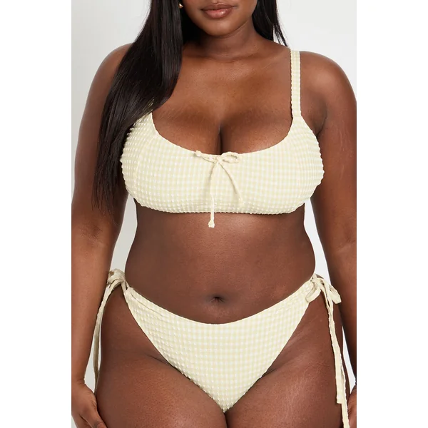 Ensemble Bikini Grande Taille À Carreaux Vichy Haut À Encolure Arrondie Et Bas À Nouer Sur Les Côtés