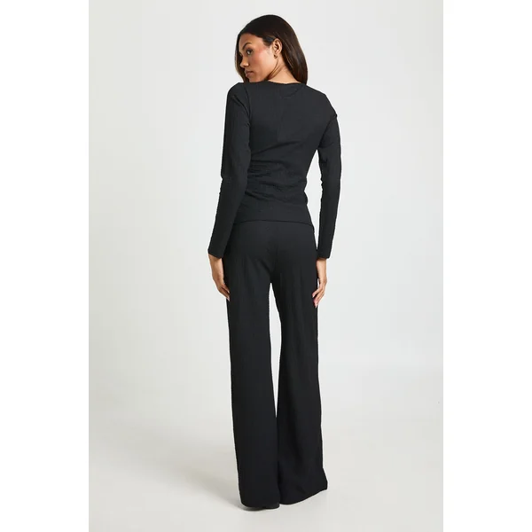 Ensemble Coordonné Maternité Top Texturé Manches Longues & Pantalon Large Taille Élastique