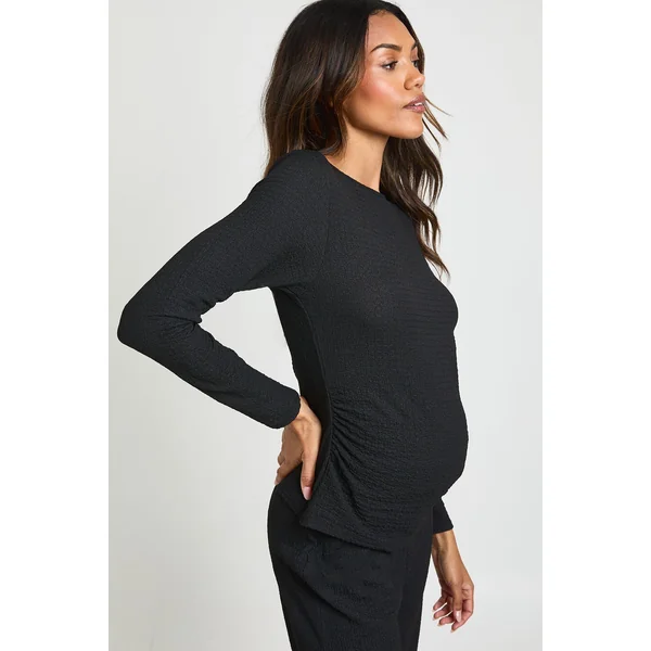 Ensemble Coordonné Maternité Top Texturé Manches Longues & Pantalon Large Taille Élastique