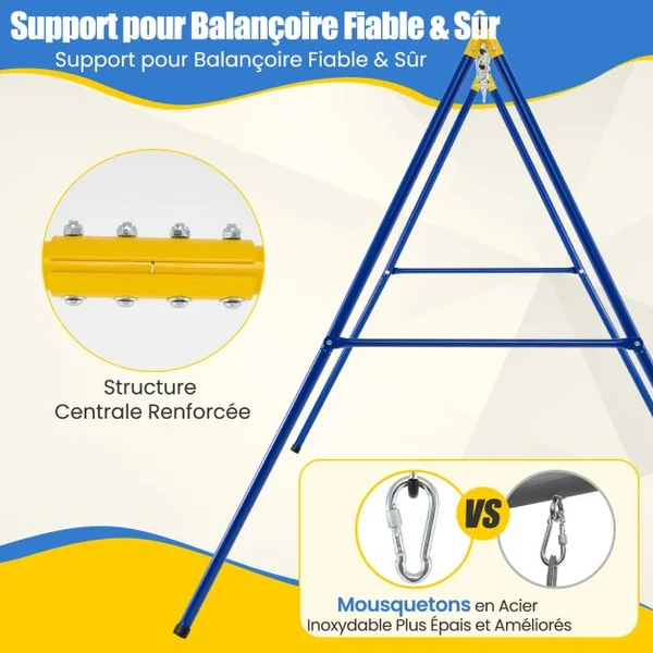 Ensemble de 2 Balançoires et Support en Métal en Forme A Stable Charge 150 kg pour Enfants 3 Ans+