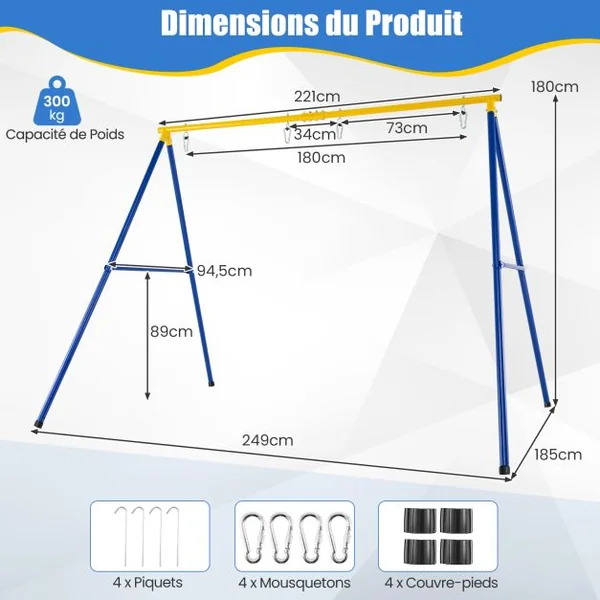 Ensemble de 2 Balançoires et Support en Métal en Forme A Stable Charge 150 kg pour Enfants 3 Ans+