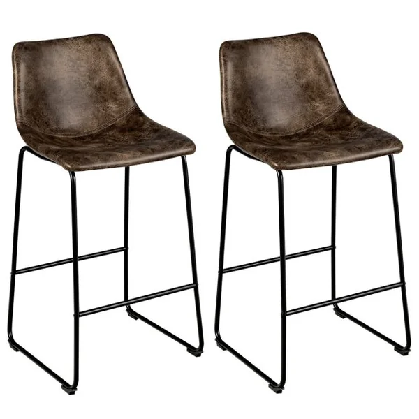 Ensemble de 2 Chaises de Bar à Hauteur de Comptoir Chaises de Bar Vintage en Faux Suède Pieds et Repose-pieds en Métal Rembourrées Doré