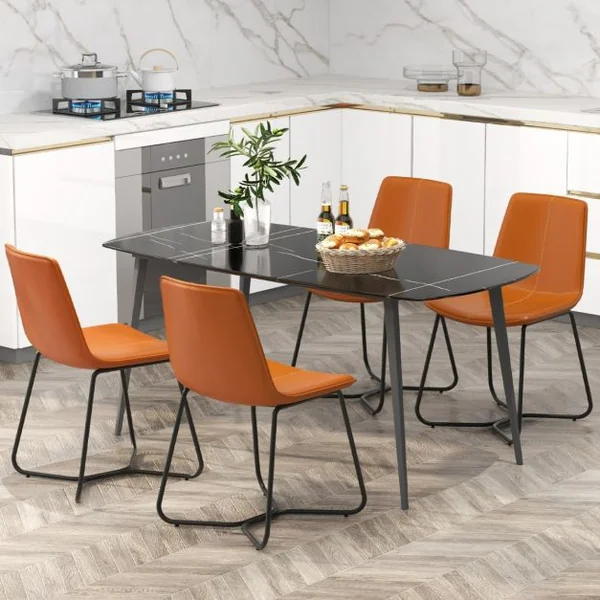 Ensemble de 2 Chaises de Salle à Manger Chaises de Cuisine avec Revêtement en Similicuir et Pieds Métalliques sans Accoudoirs Marron