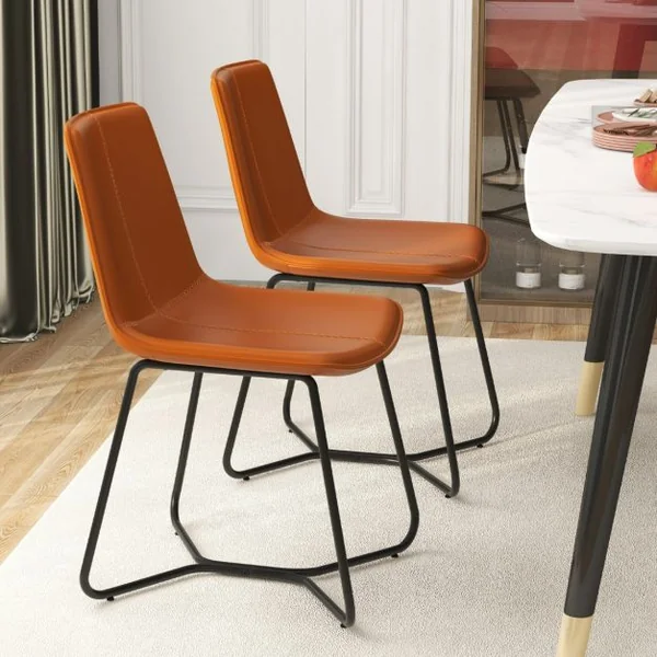 Ensemble de 2 Chaises de Salle à Manger Chaises de Cuisine avec Revêtement en Similicuir et Pieds Métalliques sans Accoudoirs Marron