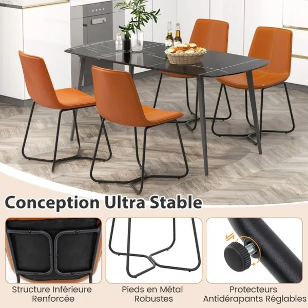 Ensemble de 2 Chaises de Salle à Manger Chaises de Cuisine avec Revêtement en Similicuir et Pieds Métalliques sans Accoudoirs Marron