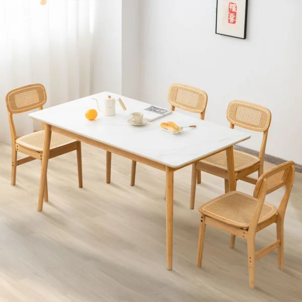 Ensemble de 2 Chaises de Salle à Manger en Rotin Chaises de Cuisine avec Dossier en Rotin Simulé et Cadre en Bois Style Mid- Siècle Naturel