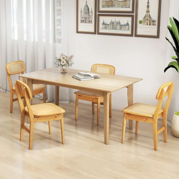 Ensemble de 2 Chaises de Salle à Manger en Rotin Chaises de Cuisine avec Dossier en Rotin Simulé et Cadre en Bois Style Mid- Siècle Naturel