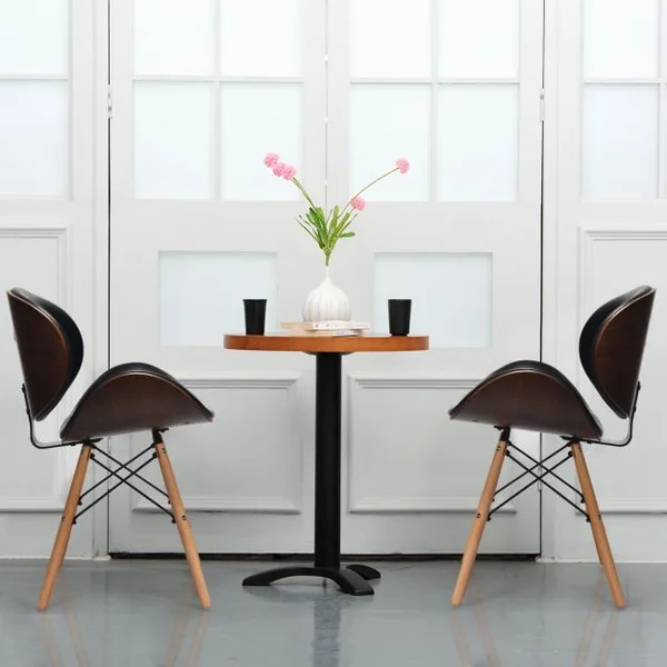 Ensemble de 2 Chaises de Salle à Manger Incurvées en Bois Cuir Pu Éponge Plastique 515x41x77cm Noir et Noyer