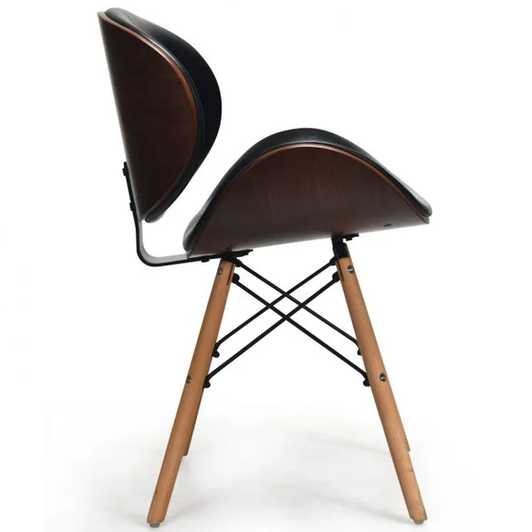 Ensemble de 2 Chaises de Salle à Manger Incurvées en Bois Cuir Pu Éponge Plastique 515x41x77cm Noir et Noyer