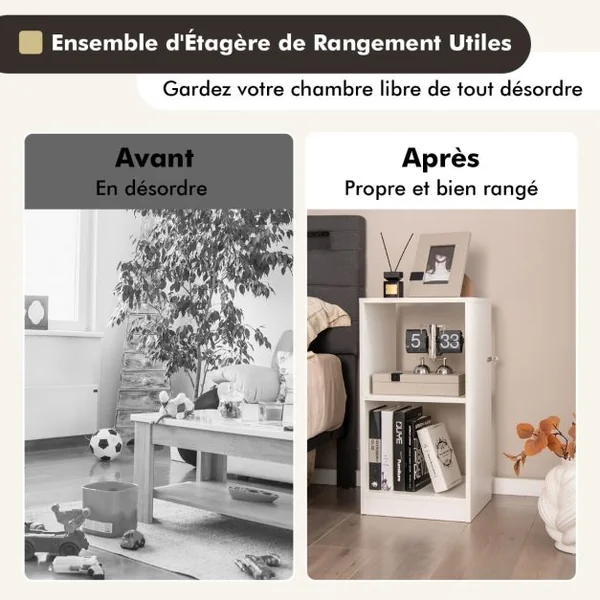 Ensemble de Bibliothèque à 2 Niveau, Étagère Autoportante, Étagère Bibliothèque, Salon, Bureau, Entrée 38 x 33 x 72,5 cm