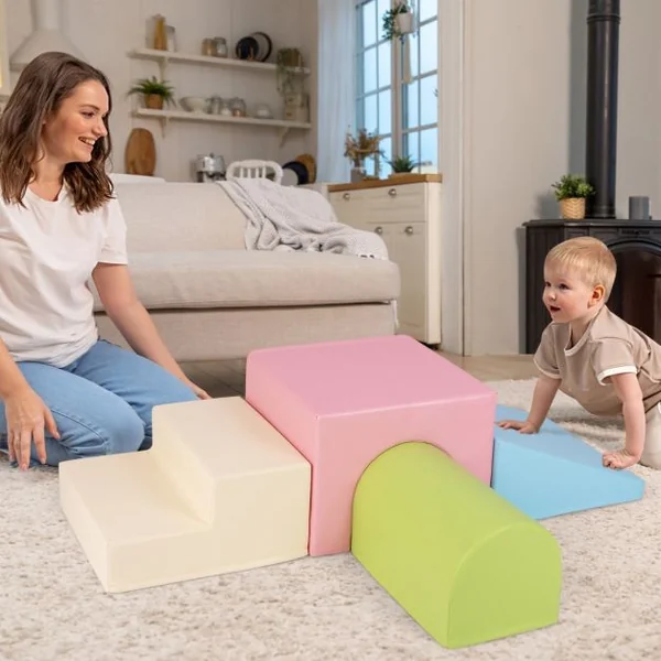 Ensemble de Blocs en Mousse pour Grimper et Ramper pour Bébé Ensemble de Structures de Blocs de Construction Doux Rose/Rouge/Violet