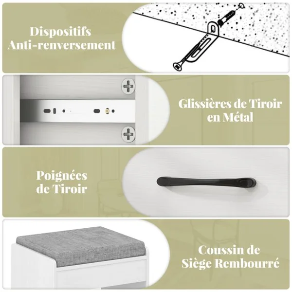 Ensemble de Coiffeuse et Tabouret Coiffeuse avec Miroir et Lumières Station de Charge Lumières LED Réglables à 3 Couleurs 4 Tiroirs Blanc