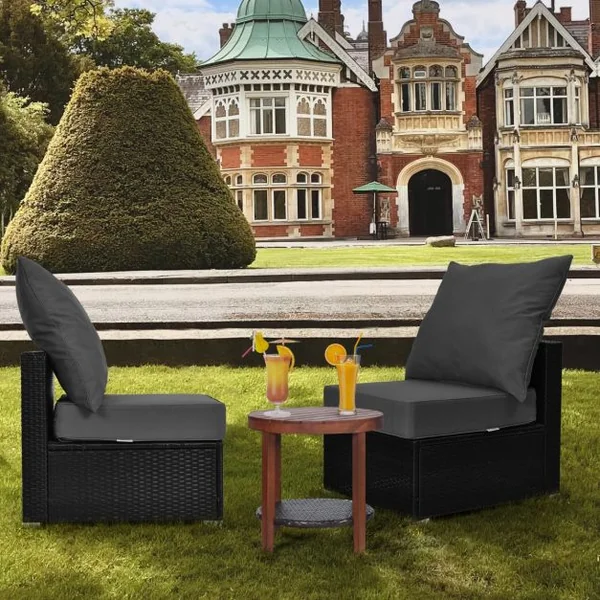 Ensemble de Coussins de Meubles de Terrasse Coussins de Chaise d'Extérieur avec Sangles en Corde Antidérapantes Coussin de Siège Epais Gris