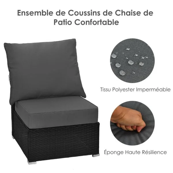 Ensemble de Coussins de Meubles de Terrasse Coussins de Chaise d'Extérieur avec Sangles en Corde Antidérapantes Coussin de Siège Epais Gris