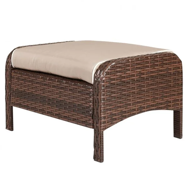 Ensemble de Dalon de Jardin en Résine Tressée Table en Verre avec 2 Fauteuils 2 Ottomans avec Coussins Café