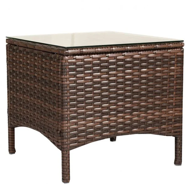 Ensemble de Dalon de Jardin en Résine Tressée Table en Verre avec 2 Fauteuils 2 Ottomans avec Coussins Café