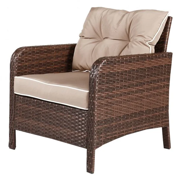 Ensemble de Dalon de Jardin en Résine Tressée Table en Verre avec 2 Fauteuils 2 Ottomans avec Coussins Café