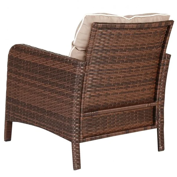 Ensemble de Dalon de Jardin en Résine Tressée Table en Verre avec 2 Fauteuils 2 Ottomans avec Coussins Café