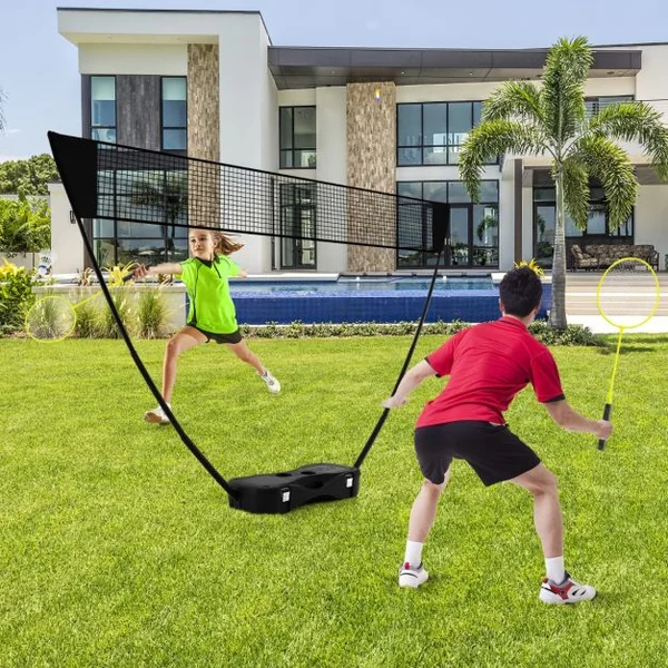 Ensemble de Filet et Raquettes de Badminton Ensemble de Badminton Portable 2 Volants Filet Premium 2 Raquettes Boîte de Rangement Jeu Noir