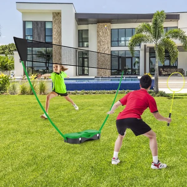 Ensemble de Filet et Raquettes de Badminton Ensemble de Badminton Portable 2 Volants Filet Premium 2 Raquettes Boîte de Rangement Jeu Vert