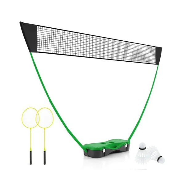Ensemble de Filet et Raquettes de Badminton Ensemble de Badminton Portable 2 Volants Filet Premium 2 Raquettes Boîte de Rangement Jeu Vert