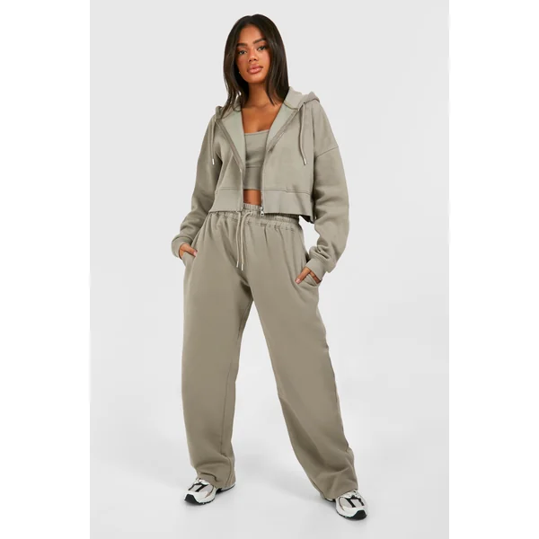 Ensemble De Jogging À Casynthétiqueche 3 Pièces Avec Crop Top À Ourlet Profond