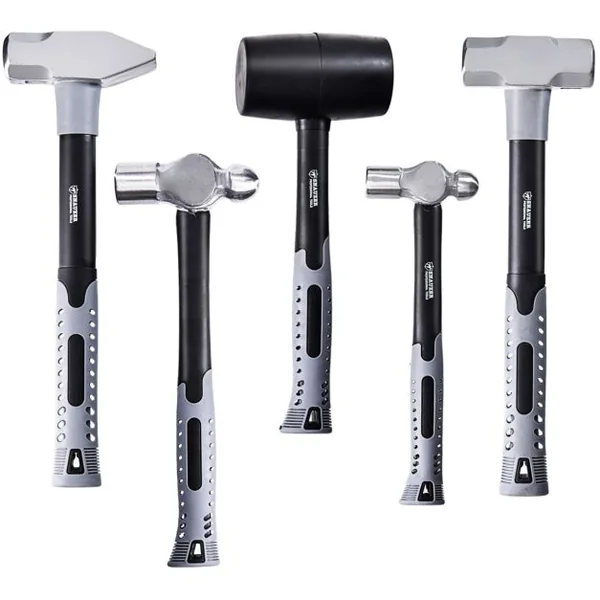 Ensemble de Marteaux 5PCS en Fer avec Poignée de Réduction des Chocs Kit Multi-outils avec Marteau à Panne Ronde et Panne Croisée Maillet