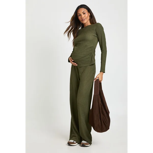 Ensemble de Maternité Top Texturé à Manches Longues & Pantalon Large à Taille Élastique