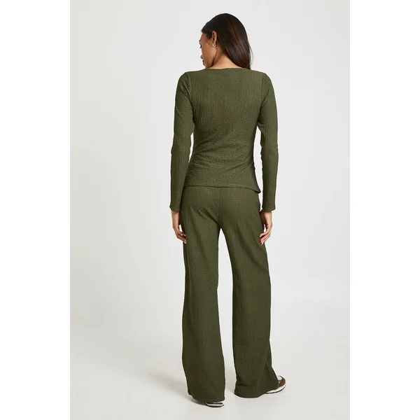 Ensemble de Maternité Top Texturé à Manches Longues & Pantalon Large à Taille Élastique