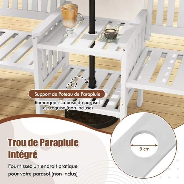 Ensemble de Meubles de Patio 2 Places en Bois de Sapin Salon de Jardin avec 2 Chaises à Lattes Table Basse Blanc