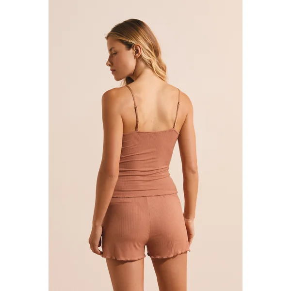Ensemble de pyjama 2 pièces côtelé avec détails en dentelle
