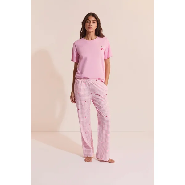 Ensemble de pyjama 2 pièces vichy à motif cerise