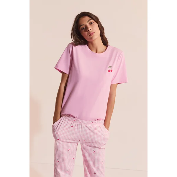 Ensemble de pyjama 2 pièces vichy à motif cerise