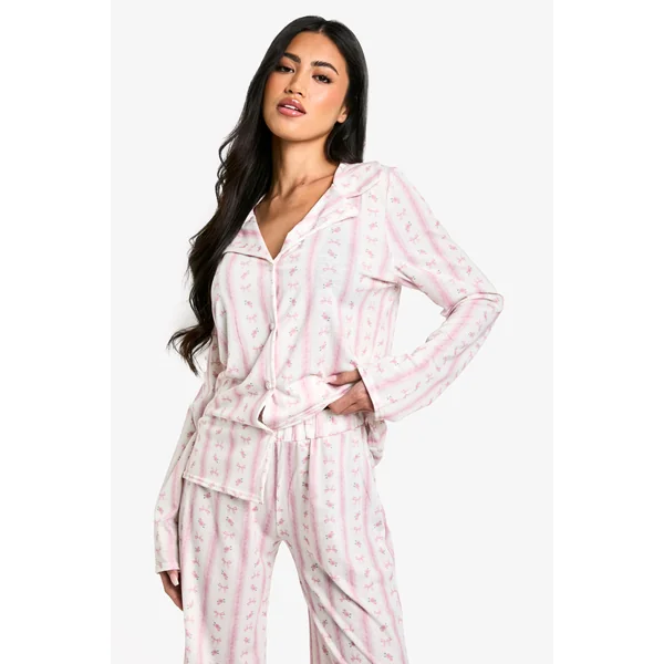 Ensemble De Pyjama Chemise À Manches Longues Et Pantalon Imprimé Nœuds