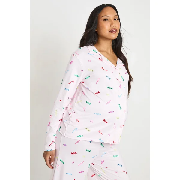 Ensemble De Pyjama De Maternité Chemise À Manches Longues Et Pantalon À Imprimé Doux