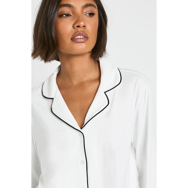 Ensemble De Pyjama Tall Chemise À Manches Longues Et Pantalon En Jersey Avec Détails Passepoilés
