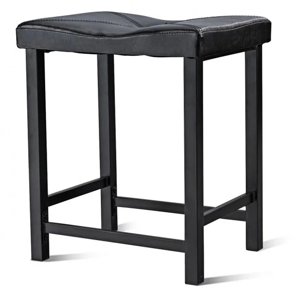Ensemble de Salle à Manger 1 Table et 2 Tabourets en Mdf Fer Pvc Table 90x60x83cm Tabouret 44,5x34x52,5cm Noir