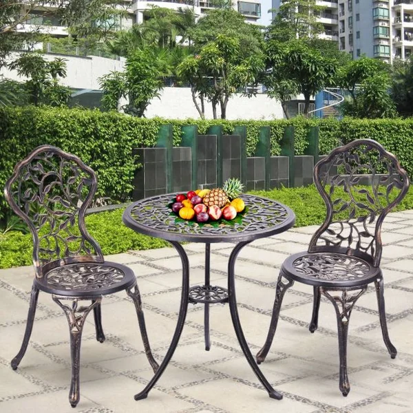 Ensemble de Salon de Jardin 1 Table et 2 Chaises d’Extérieur en Aluminium Design Vintage Résistant aux Intempéries