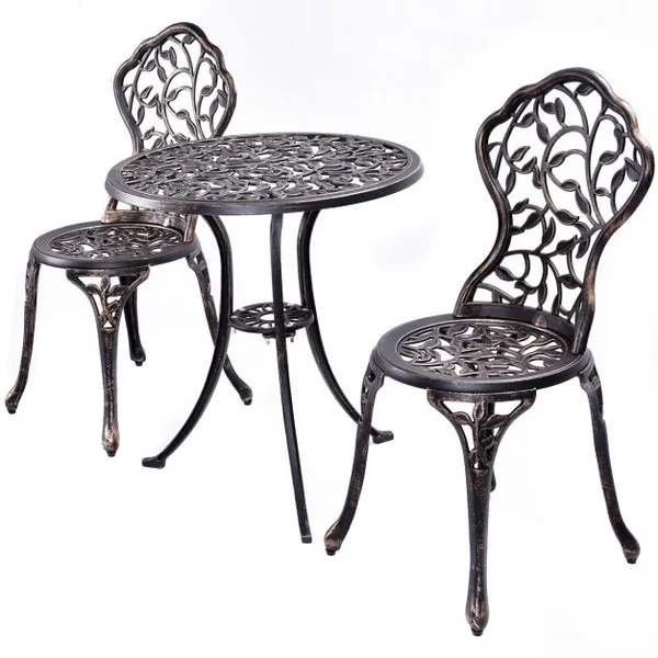 Ensemble de Salon de Jardin 1 Table et 2 Chaises d’Extérieur en Aluminium Design Vintage Résistant aux Intempéries