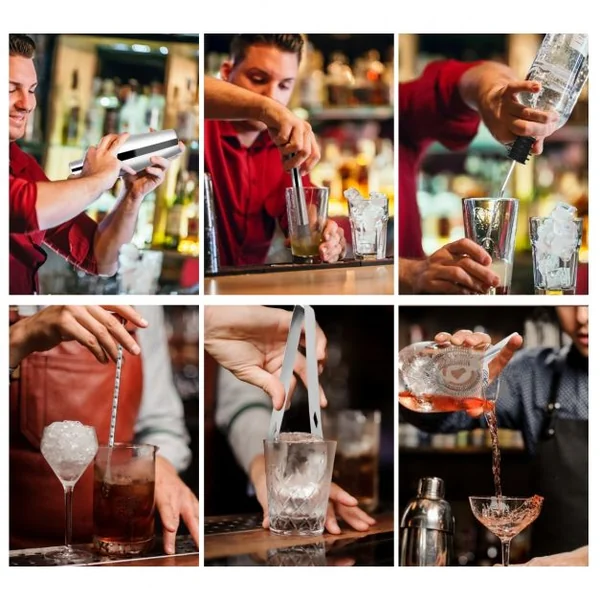 Ensemble de Shaker à Cocktail de 23 Pièces en Acier Inoxydable Support en Bambou et Sac de Transport en Velours