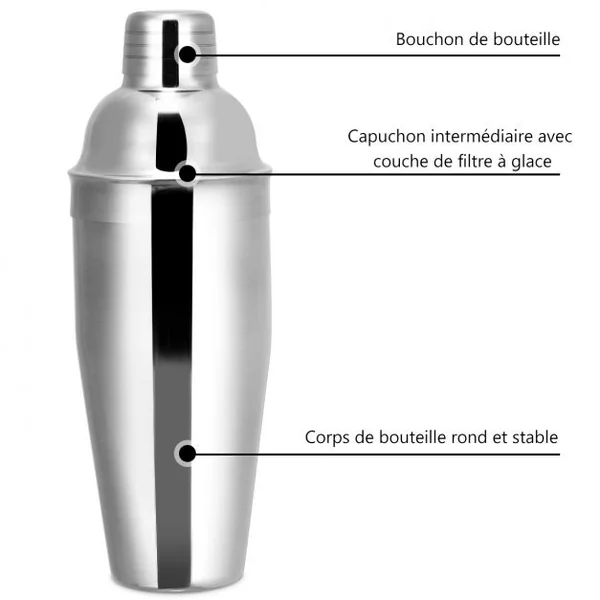Ensemble de Shaker à Cocktail de 23 Pièces en Acier Inoxydable Support en Bambou et Sac de Transport en Velours