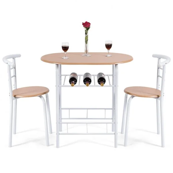 Ensemble de table et 2 chaises de cuisine, Salle à manger, en MDF, Table 80x53x74 cm, chaises 35x35x74 cm, Blanc Naturel