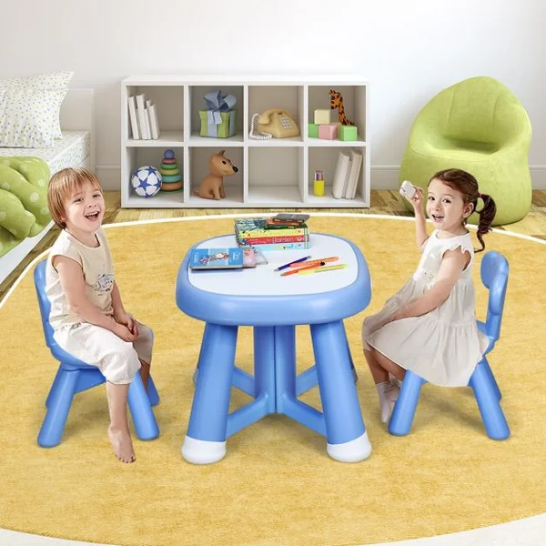 Ensemble de Table et 2 Chaises pour Enfant Capacité 50 Kg en Plastique Table 62x52x46cm Chaise 32,5x30x46cm Bleu