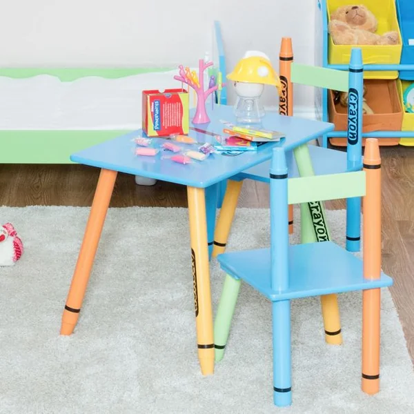 Ensemble de table et 2 chaises pour enfants en Bois de pin et MDF, en forme de crayon pastel, coins arrondis, multicolore