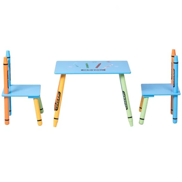 Ensemble de table et 2 chaises pour enfants en Bois de pin et MDF, en forme de crayon pastel, coins arrondis, multicolore