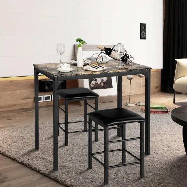 Ensemble de Table et 2 Tabourets de Cuisine Table et Tabourets pour Petite Cuisine en MDF et Éponge, Table 90x60x82cm