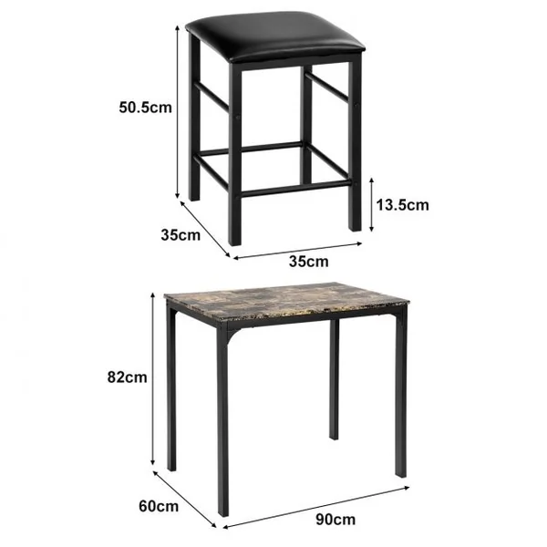 Ensemble de Table et 2 Tabourets de Cuisine Table et Tabourets pour Petite Cuisine en MDF et Éponge, Table 90x60x82cm