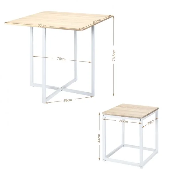 Ensemble de Table et 4 Tabourets de Cuisine ou Bar de Style Contemporain et Industriel en MDF et Fer Beige + Blanc